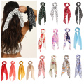 Fashion Floral Print Polka Dot Scrunchies Long Hair Ribbon For Women Ponytail Scarf Sweet Elastic Hair Bands Hair Accessories