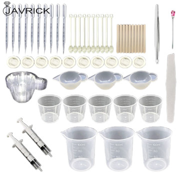 66Pcs Crystal Epoxy Resin Mold Kit DIY Crafts Jewelry Making Tools with Silicone Measuring Cup Mixing Cups Tweezer