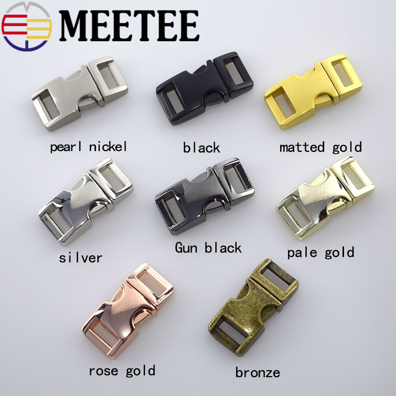 5pcs Meetee 10mm Side Release Curved Metal Paracord Buckles Clasps Small Dog Collar Clips Paracords for Backpack Webbing H6-2