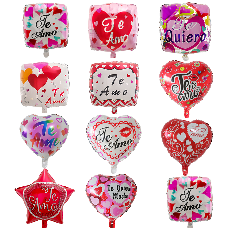 50pcs 18inch Spanish Happy Day I Love You Foil Mylar balloons Love Heart wedding Valentine's Day Helium Balloon Air Globos Ball