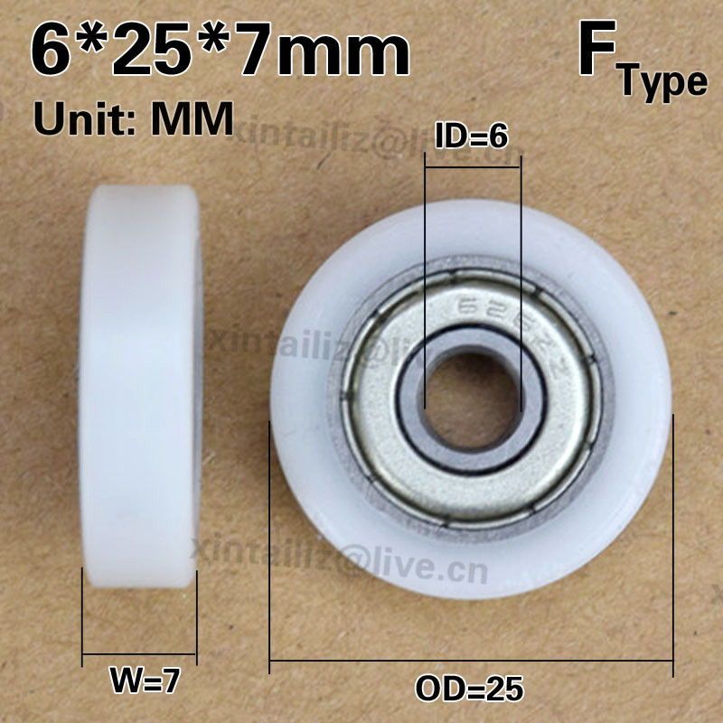 [F0625-7]10PCS 626zz 626 white POM ball bearing coated roller wheel Flat type 25mm inner 6mm wheel bearing roller 6*25*7mm