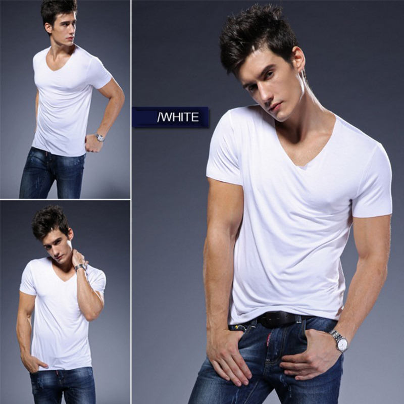 Modal Solid Color Underwear Men Clothes Close-Fitting Short Sleeve Relax Breathable Strench V neck Undershirts Plus Size 6XL
