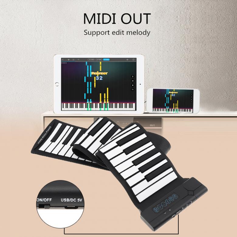 88 Keys USB MIDI Output Roll Up Piano Rechargeable Electronic Portable Silicone Flexible Keyboard Organ with Sustain Pedal