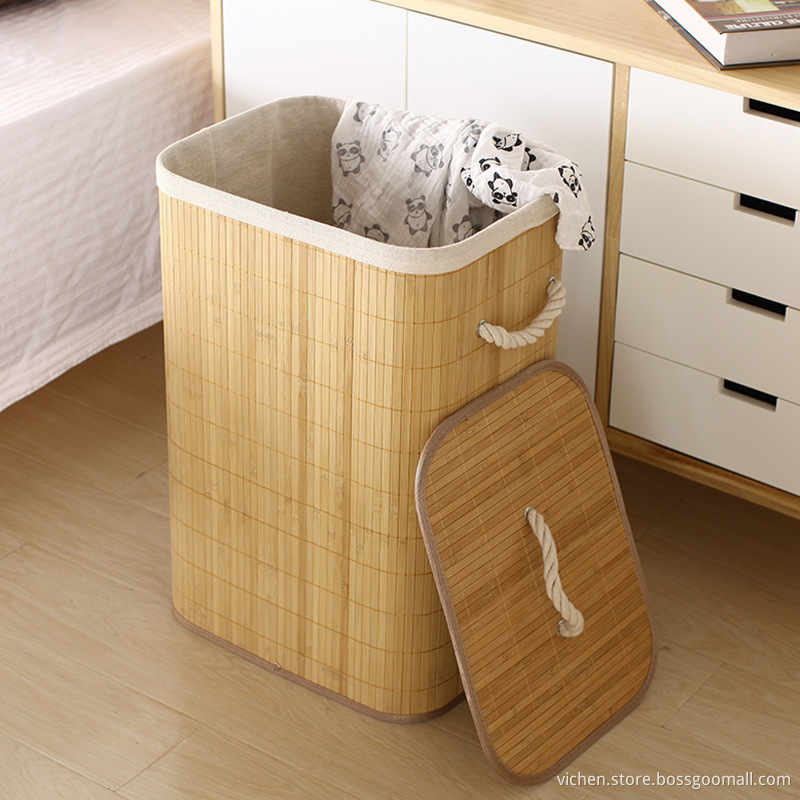 Large capacity bamboo frame laundry basket with lid