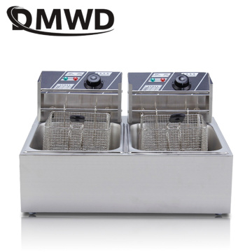 DMWD Commercial double Two cylinder electric deep fryer french fries oven hot pot fried chicken frying machine pan 2 Oil Tanks