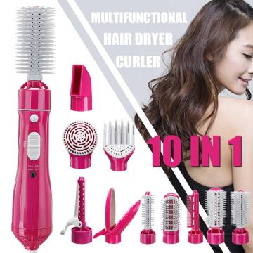 Multifunctional 10 - 1 Hot Air Hair Dryer Electric Hair Straightening Brush Interchangeable Detachable Rotating Styler Volumizer