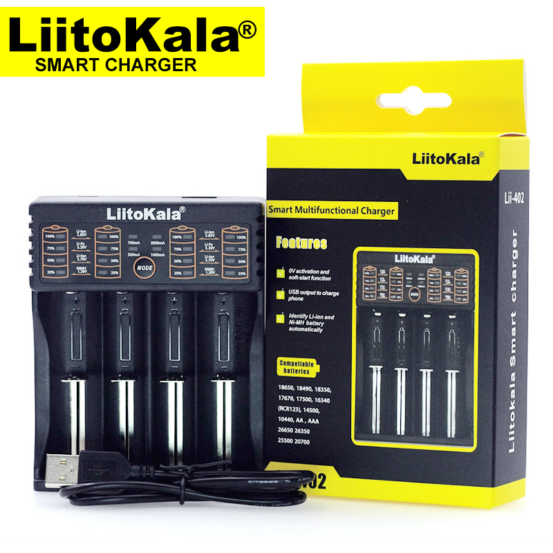 New Liitokala Lii-402 202 100 battery charger, charging 18650 3.7V 26650 16340 18650 NiMH lithium battery + 5V 2A plug