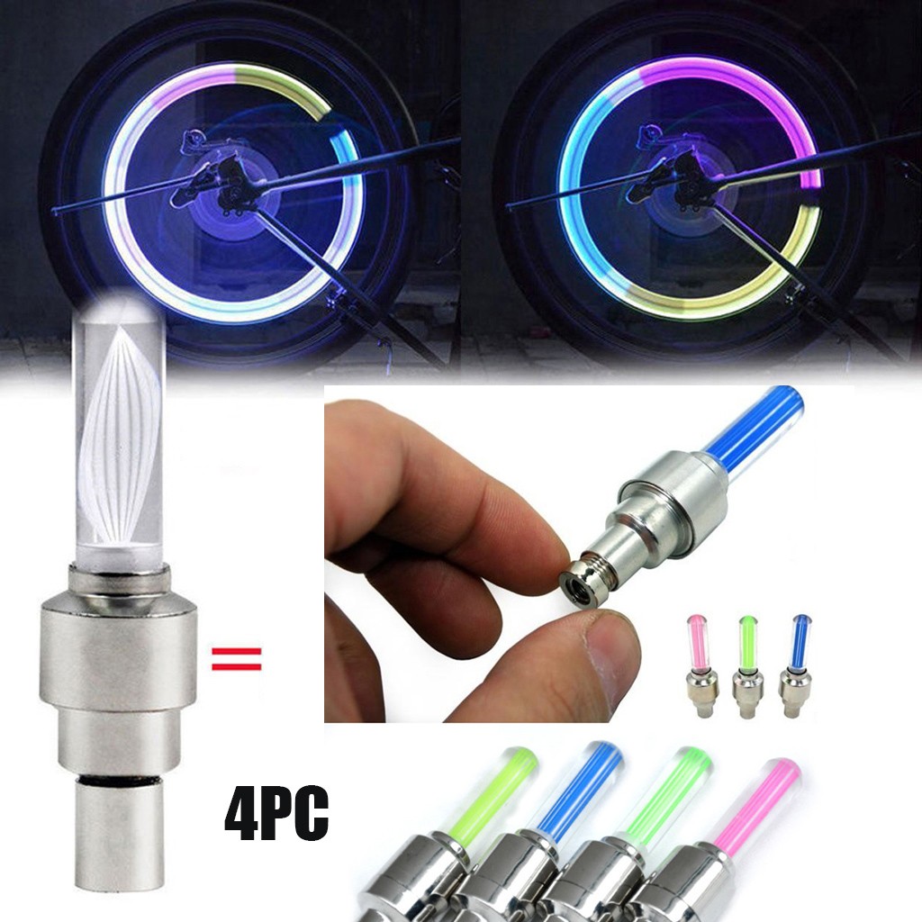 4PCS Bike Car Motorcycle Wheel Tyre Valve Cap Flash LED Light Lamps Accessories Car Bicycle Bike Wheel Tire Valve Stem Caps L708