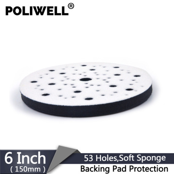 POLIWELL 1PC 6 Inch 150mm 53-Holes Soft Sponge Interface Pad Hook and Loop Backing Pad Protection Disc Polishing Abrasive Pads