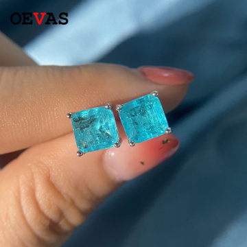 OEVAS Vintage 100% 925 Sterling Silver Paraiba Tourmaline Gemstone Birthstone Ear Studs Earrings Ladies Fine Jewelry Wholesale