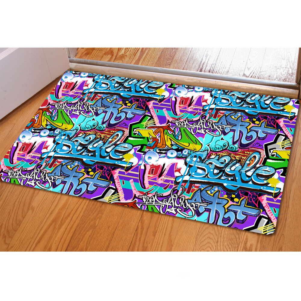 Sholisa Anti Slip Bathroom Carpet Rug Floor Bath Mat 3D Printed Graffiti Water Absorption Living Room Toilet Door