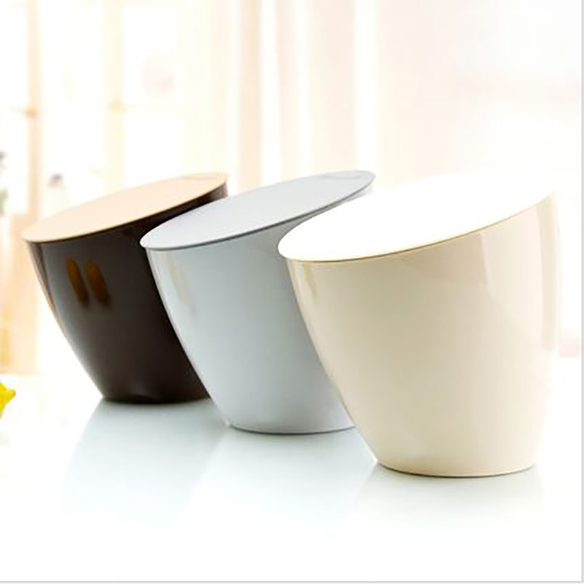 Plastic Office Desktop Trash Can Paper Basket Mini Waste Bin With Lid Garbage Box 3 colors for Home Kitchen Bedroom Accessories