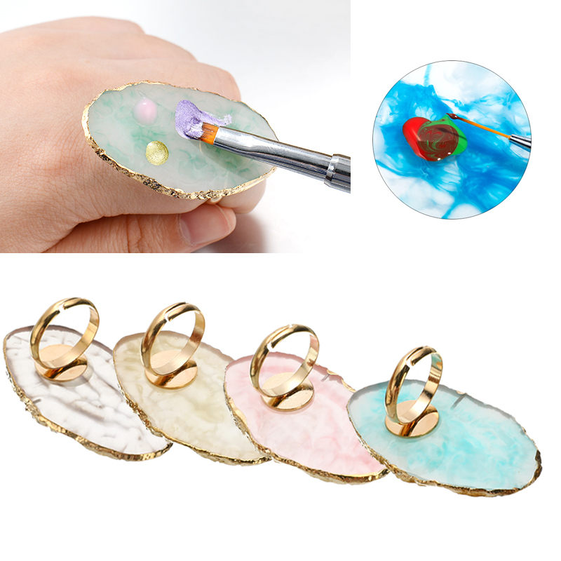 Resin Stone Palette Eyelash Glue Holder Finger Ring Plate Nail Art Ring Gel Polish Foundation Mixing Makeup Cosmetics Tool