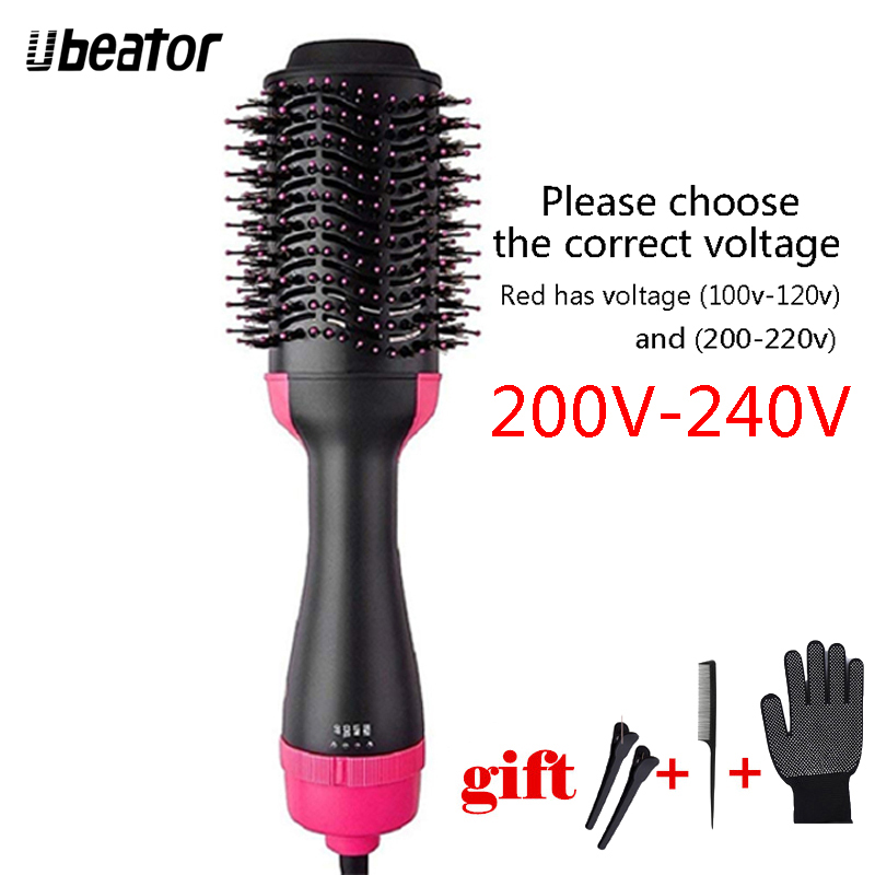 hot-air brush hair dryer comb 2 in 1blow rotating brush professional hair curler hair styling tool red 100V-120V 200V-240V