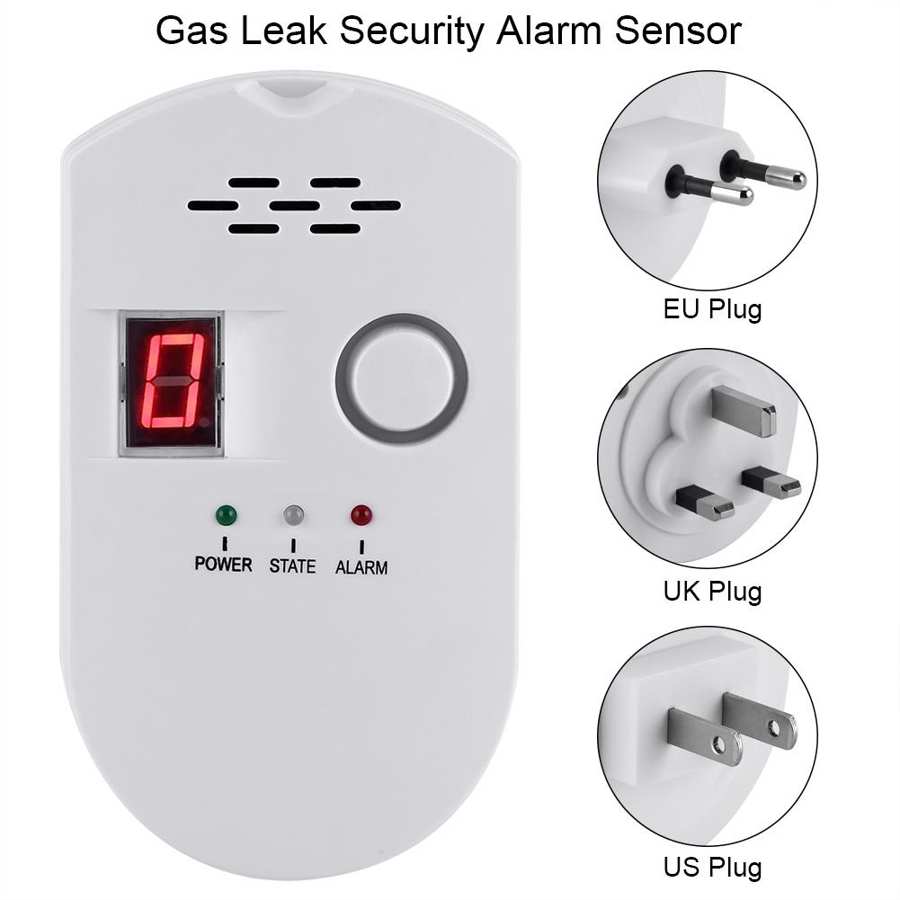 BRJ-502D LCD LPG LNG Coal Natural Gas Leak Security Alarm Sensor Warning Detector AC100V-AC240V Digital Display Gas Detector