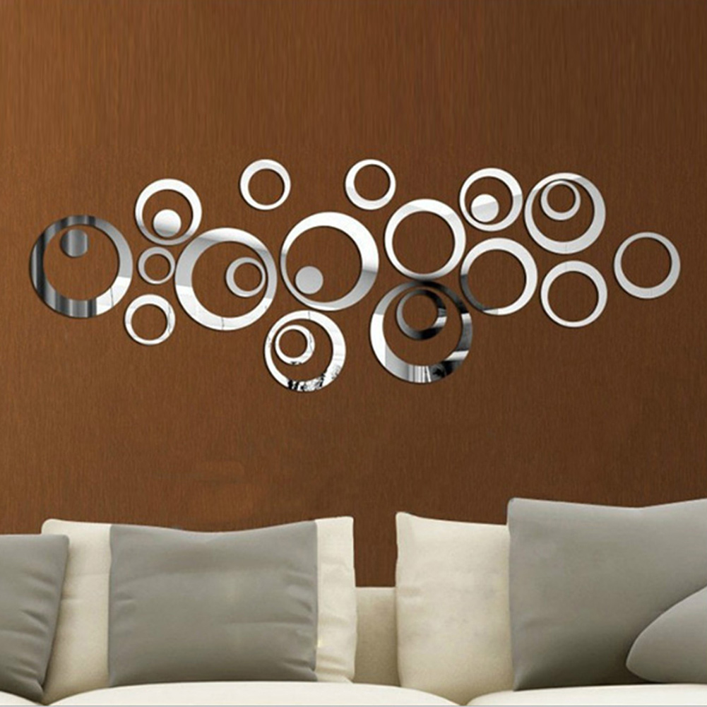 24Pcs/lot DIY 3D Circles Mirror Wall Sticker Crystal Mural Decal Home Decor Living Room Mirrored Decorative Sticker