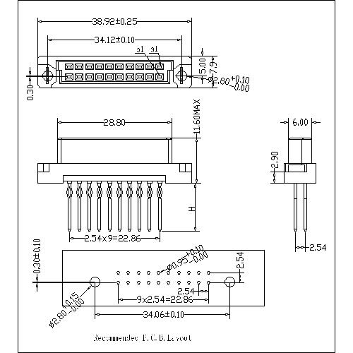 DFS-XX-XXX-215  Vertical Female Type 0.33B Compliant Press-Fit Connectors 20 Positions