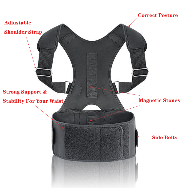 Magnetic Posture Corrector Adjustable Shoulder Back Support Belt Neoprene Corset Brace Lumbar Strap for Men Women S-4XL