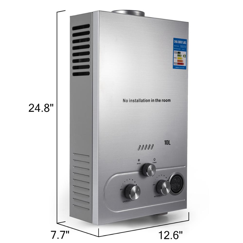 10L Propane Gas Hot Water Heater 2.7GPM Automatic Ignition Stainless Steel Liquefied Petroleum Gas Wate