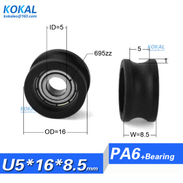 Free shipping 10pcs PA66 roller wheel 5*16*8.5 plastic bearing door window wheel roller