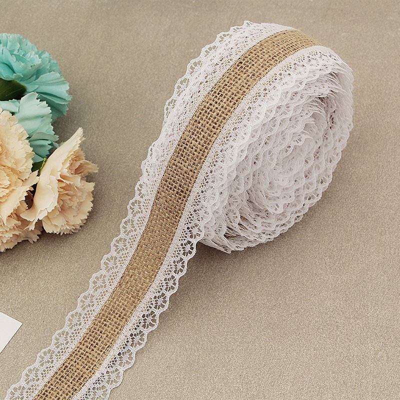 2 Meter Natural Jute Burlap Rolls Hessian Ribbon With Lace Vintage Rustic Wedding Decoration Wedding Party Favors