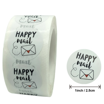 50pcs Happy Mail Stickers Scrapbooking1 Inch Round Kraft Stickers Seal Labels Envelope Packaging Labels Stationery Sticker