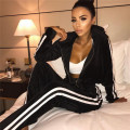 Velour Tracksuit Women Set Jogging Femme Chandal Mujer 2 Piezas Striped Hoodie Pants Lounge Wear Velvet Tracksuit Home Clothing