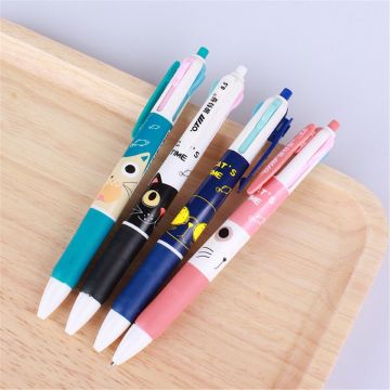 2pcs Cute Cartoon Cat 4 Colors Ballpoint Pen Colorful Ball Pen Kawaii Stationery Kids Writing School Supplies Office Accessories