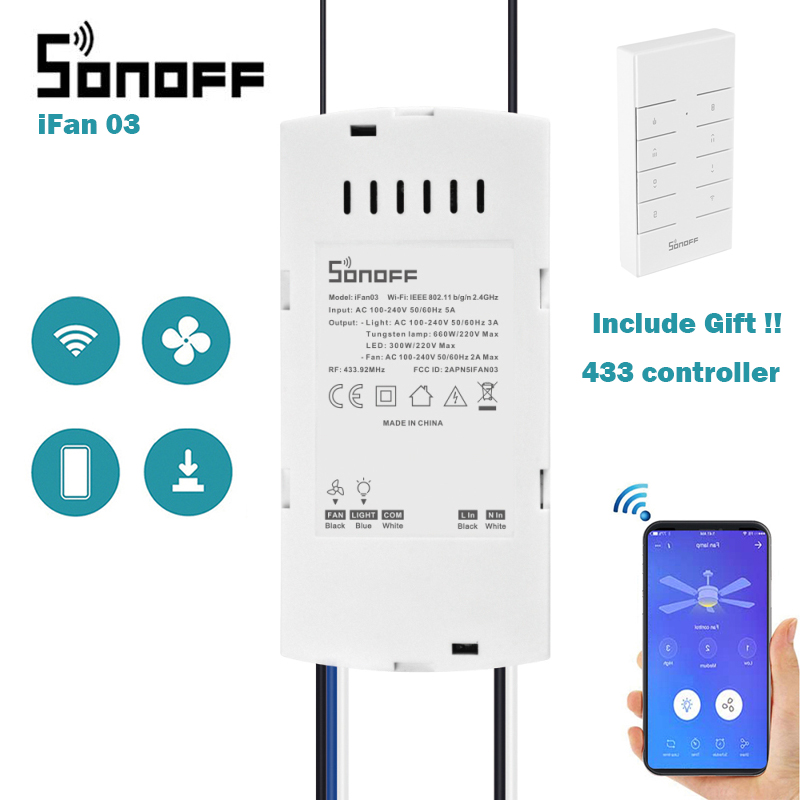 SONOFF IFan03 Wi-Fi Ceiling Fan And Light Switch Controller Support PF 433 MHZ Smart Home Automation work with Alexa Google Home