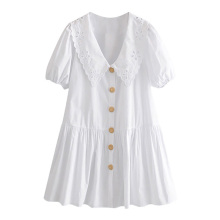Fashion Embroidery Patches White Dress Women Lantern