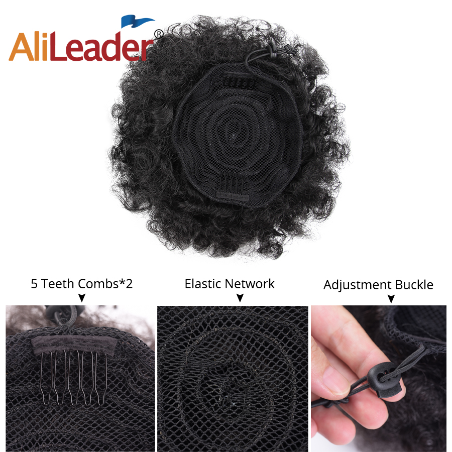 Alileader New Kinky Hair Bun Synthetic Claw Clip Ponytail Hair Extensions Drawsting Short Ponytail Fluffy Afro Short Hair Buns