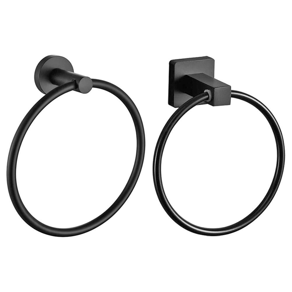 Stainless Steel Matte Black Towel Ring Round Clothes Bracket Holder Wall-mount Bathroom Supporter Hardware Accessories
