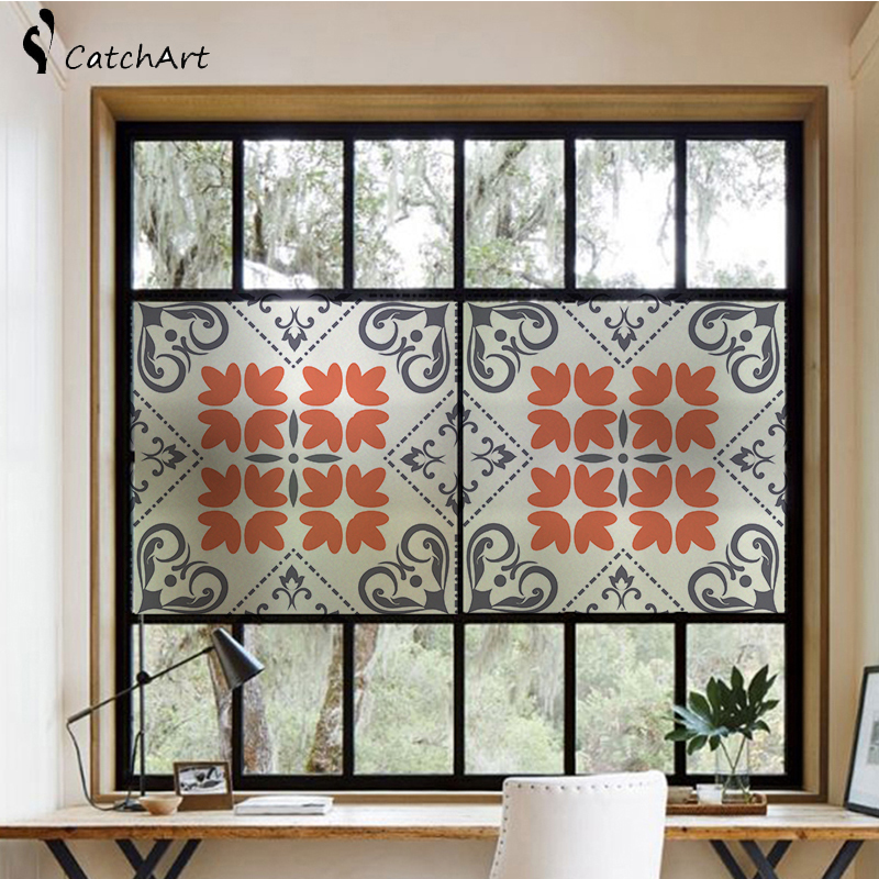 No glue Static Cling Stained Glass Window Film Frosted Privacy Glass Sticker Home Decor Digital print Abstract geometry