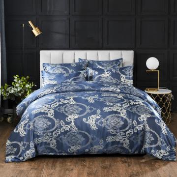Satin Jacquard Bedding Set Blue Luxury Quilt Cover European Style 2/3 Pieces Duvet Cover Pillowcases High Quality For Adults