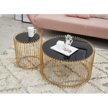 Nordic coffee table black tempered glass round living room creative luxury rose golden iron side table small large size