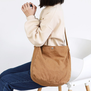 Vintage Canvas Shopping Student Travel Solid Color Women Reusable Shoulder Crossbody Bag For Women Shopper Bags
