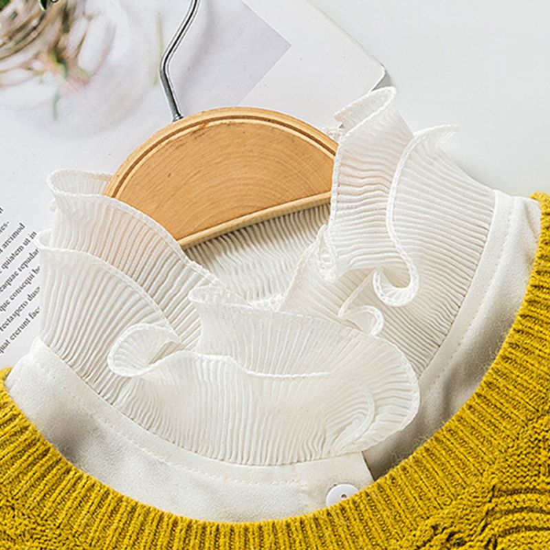 Women Sweet Layer Agaric Ruffles Stand False Fake Collar Button Down Half-Shirt