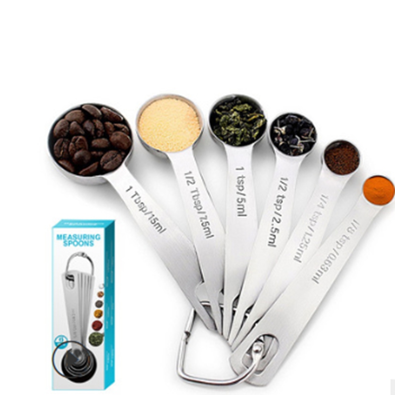 6 Pcs Mini Measuring Cups Spoons Set Stackable Clear Scale Stainless Steel Measurements Tool