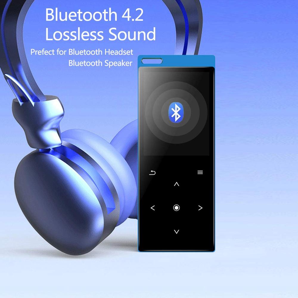 Bluetooth4.2 MP4 Player with Speaker 1.8 inch Screen Touch Button MP4 Video Player Support FM, Recorder, SD/TF Card Up to 128GB
