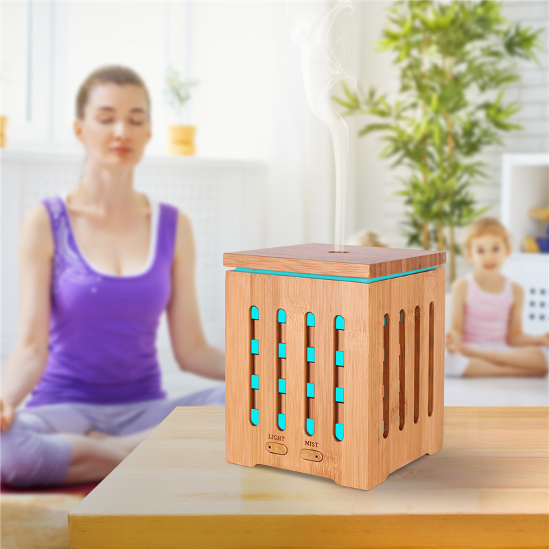 DEVISIB 200ml Bamboo Essential Oil Diffuser Ultrasonic Aromatherapy Diffusers with 7 LED Colorful Lights and Waterless Auto Shut