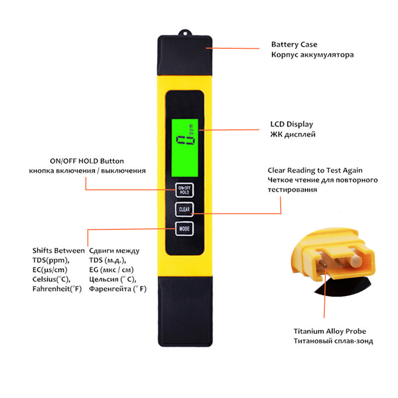 3 In1 Multifunction Digital TDS EC Meter TemperatureTester pen Conductivity Water Measurement Analyzer with backlight 39%off