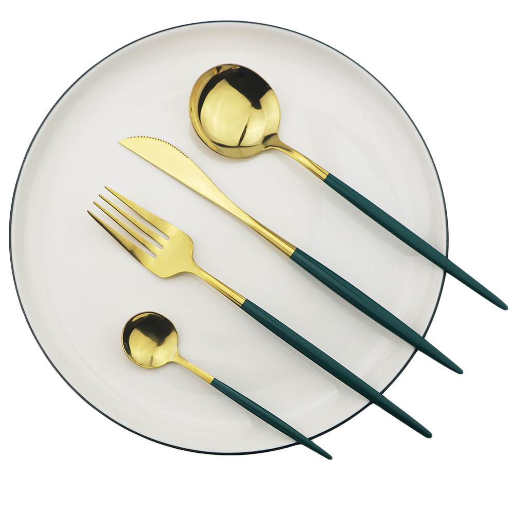 20Pcs Colorful Flatware Set Gold Cutlery Set Dessert Fork Spoon 304 Stainless Steel Dinnerware Set Mirror Kitchen Tableware Set