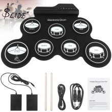 Slade Electronic Digital USB 7 Pads Roll up Set Silicone Electric Drum Kit 7 Drum Pads with Drumsticks and Sustain Pedal