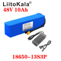 LiitoKala 48V 10ah 48V battery Lithium Battery Pack 2000W electric bicycle battery Built in 50A BMS XT60 Plug+4.6V 2A charger