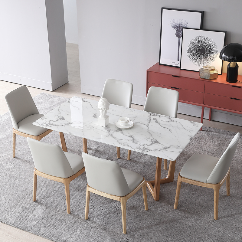 Nordic modern minimalist solid wood marble rectangular dining table and chair combination small apartment household dining table