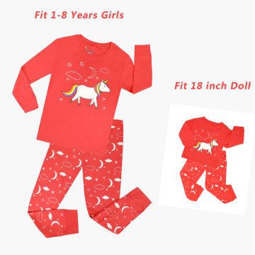 Matching Baby Girls and Doll Pajamas Sets Kids Unicorn Pajama Sets Pijama Unicornio Infantil Kids Clothes 18inches Dolls Pajamas
