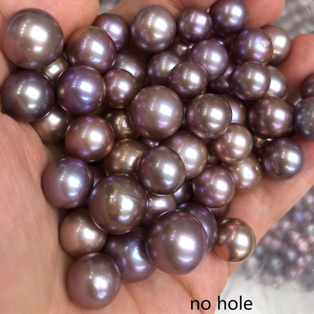 DIY PEARL BEADS,5 PCS/LOT,9-11 mm high luster purple round pearl,100% Nature freshwater loose pearl,half or no hole