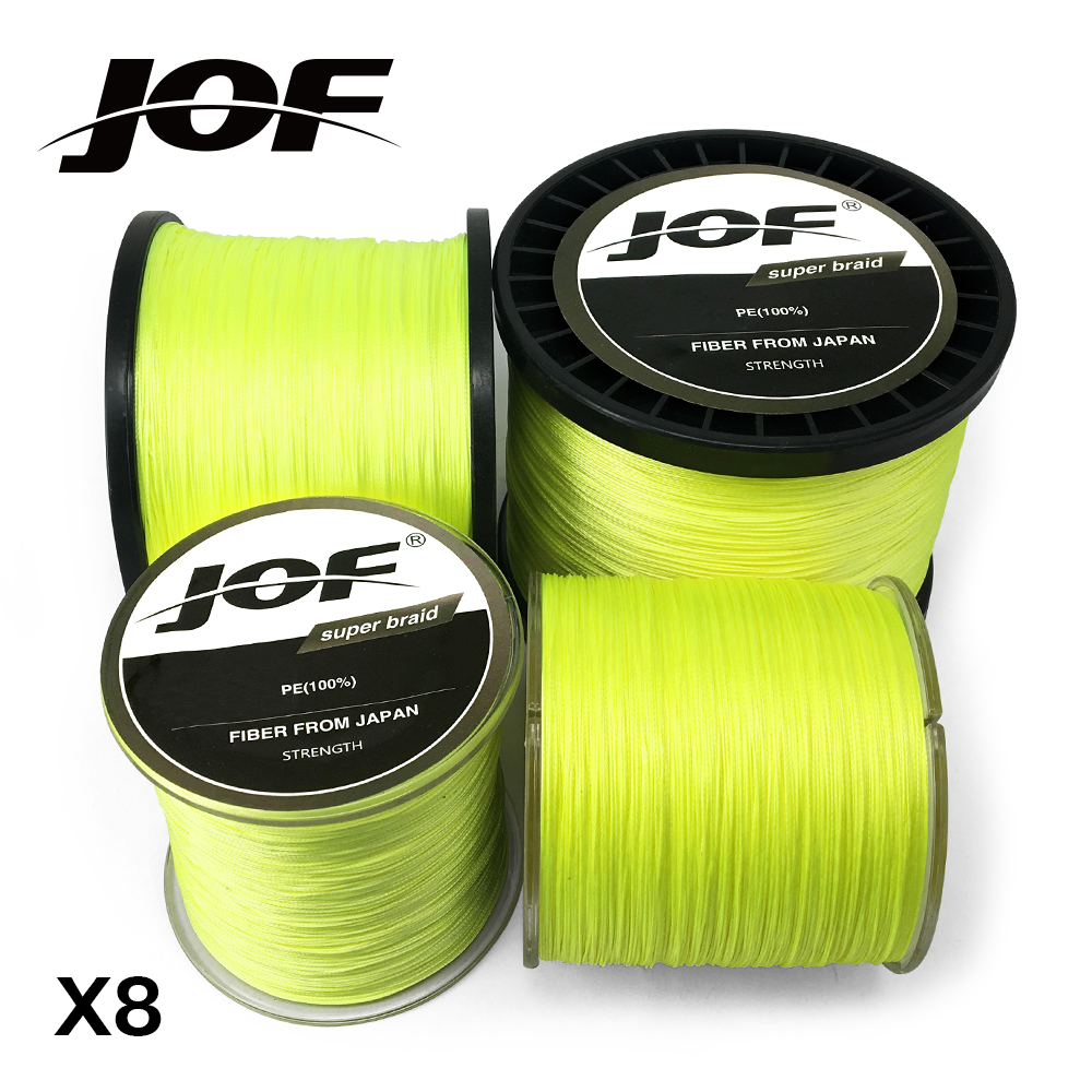 JOF Braided Fishing Line 8 Strands Fluorescent Yellow 100M 150M 300M 500M 1000M Cord linha multifilamento 8 Fishing