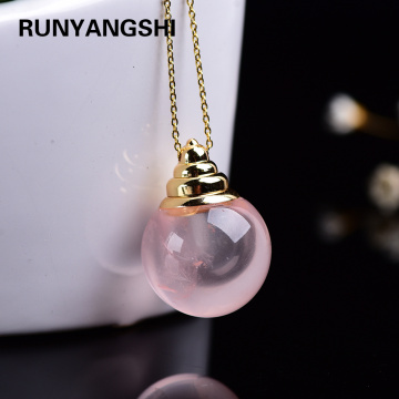 1PC Natural rose quartz Crystal perfume bottle pink stone Pendant Essential oil bottle container Jewelry Necklace