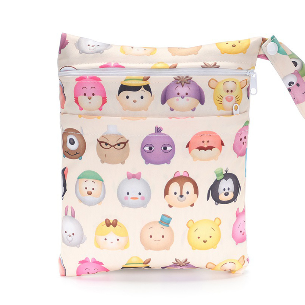 dual pocket small wet bag waterproof PUL tote diaper bag 7.87"x9.84" multifunctional Waterproof reusable wet bag printed pocket